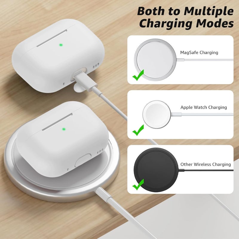 Tandoler Compatible with Airpods Pro 2 Case, Soft Silicone Skin Cover Protective Cases with Cleaner kit and Lanyard Compatible for AirPod Pro 2nd Generation, Front LED Visible-White - Image 4